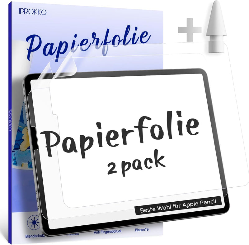 2 Stück Like Paper Folie Kompatibel mit iPad Pro 11 (2022,2021,2020,2018) & iPad Air 5 (2022) & iPad