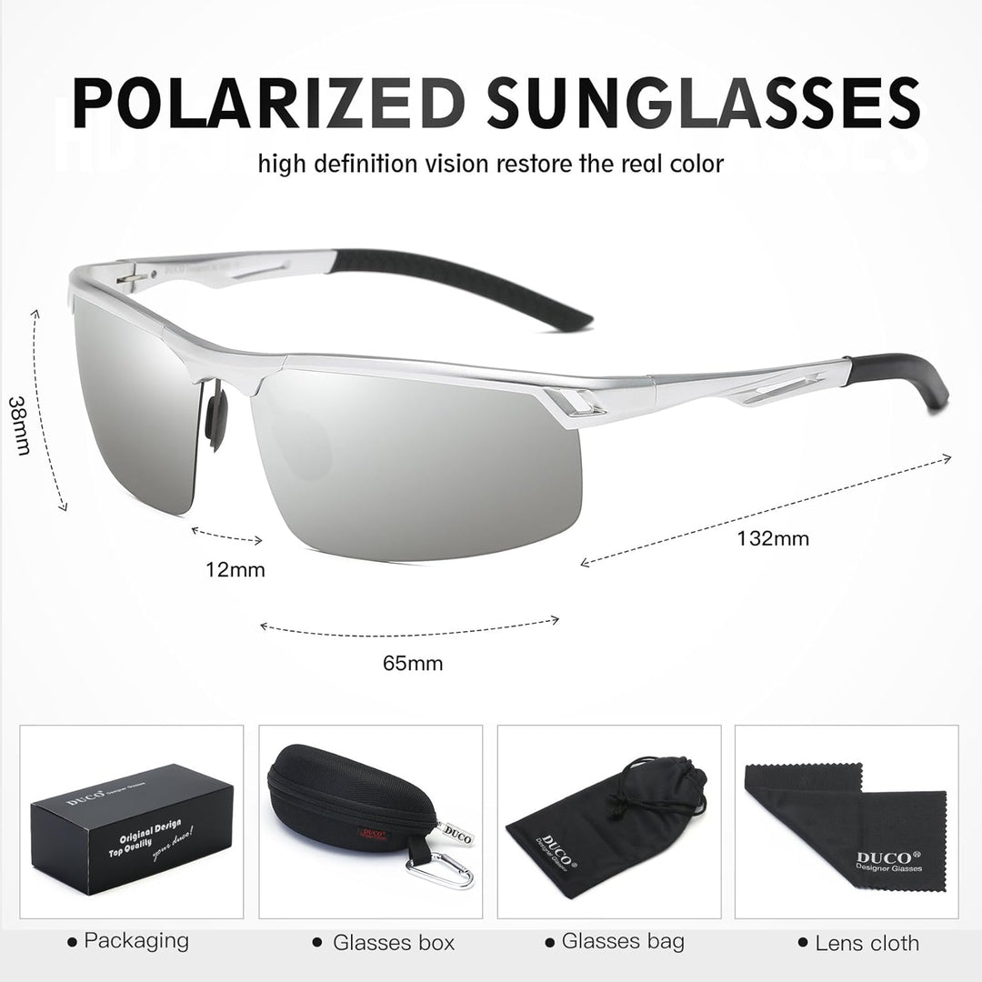 DUCO Sonnenbrille für Herren Retro Polarisierte Sonnenbrille Ultraleichte Sportbrille Al-Mg Metallra