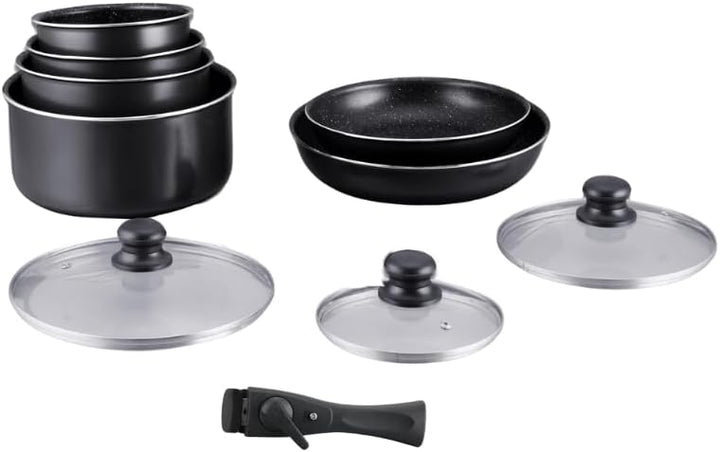 HAGEN, Stone coated cookware, Removable handle, 10 pieces, Black, Non-stick coating, All burners, in