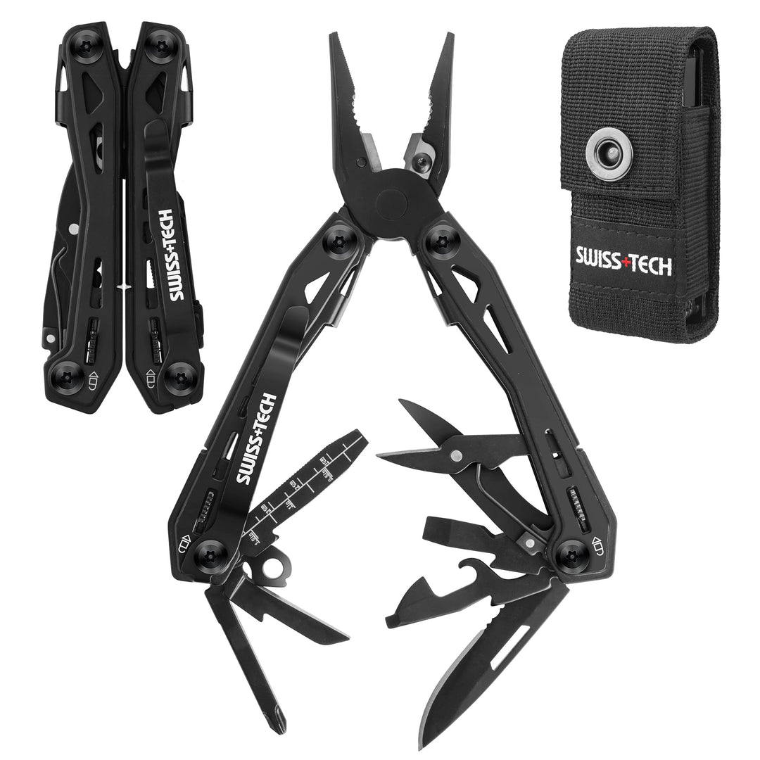 Swiss+Tech Multitool 16 in 1, Multifunktionszange Edelstahl Faltbares Multifunkstionswerkzeug Multif