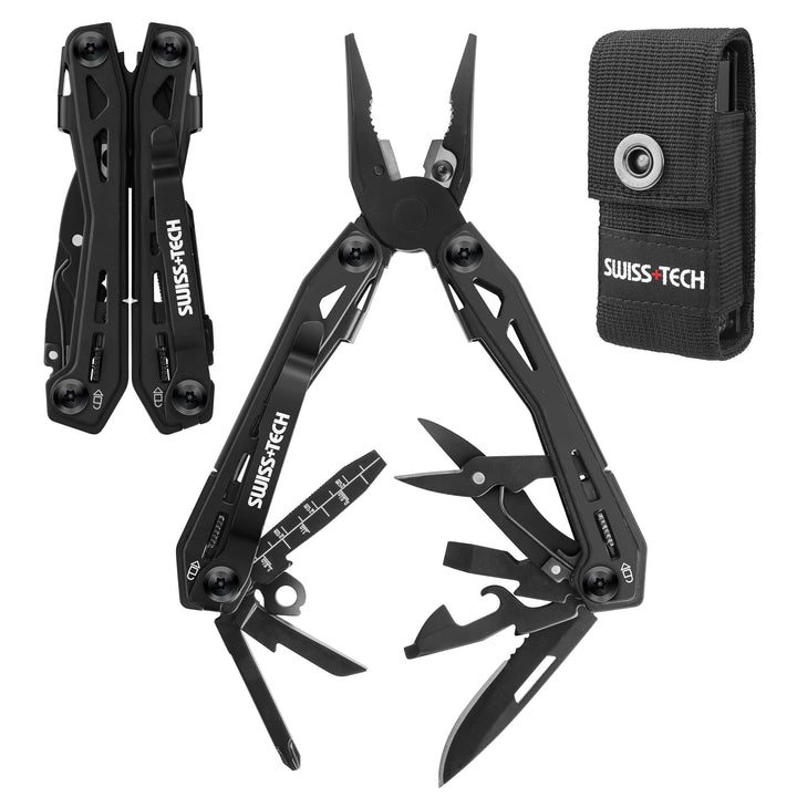 Swiss+Tech Multitool 16 in 1, Multifunktionszange Edelstahl Faltbares Multifunkstionswerkzeug Multif
