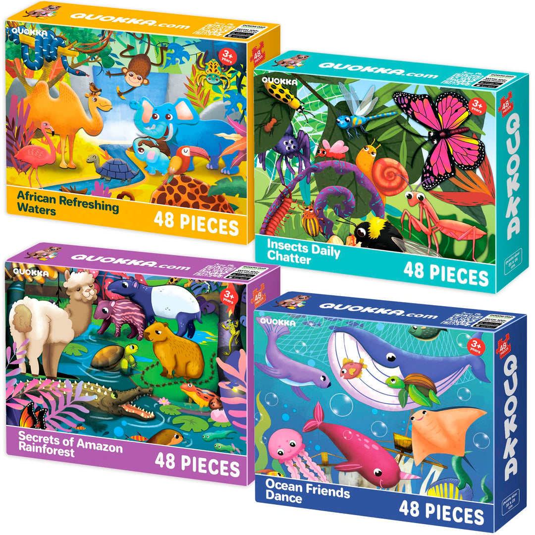 QUOKKA Puzzles für Kleinkinder 3-5 - 4 x 48 Teile Bodenpuzzles für Kinder im Alter von 3-4 Jahren -