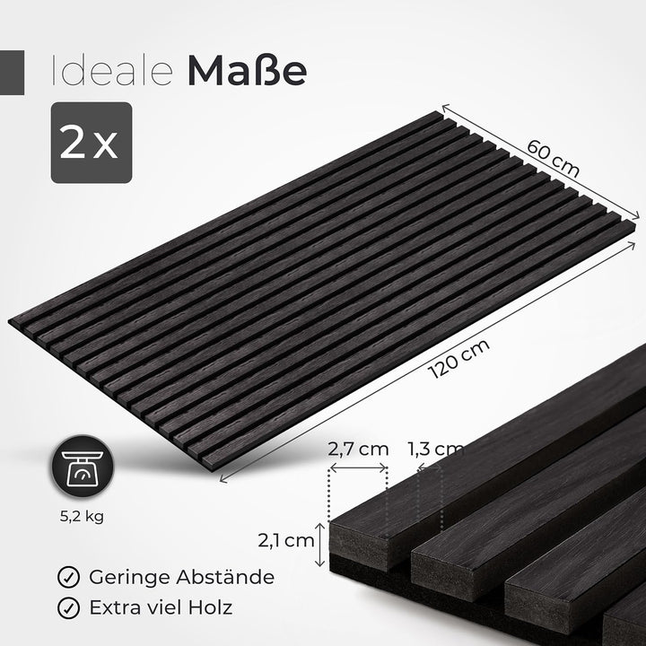 Aeco Sound® - Akustikpaneele aus Holz, 2 Stück x 120x60cm - Wandpaneele aus Akustik-Filz (Schwarz) &