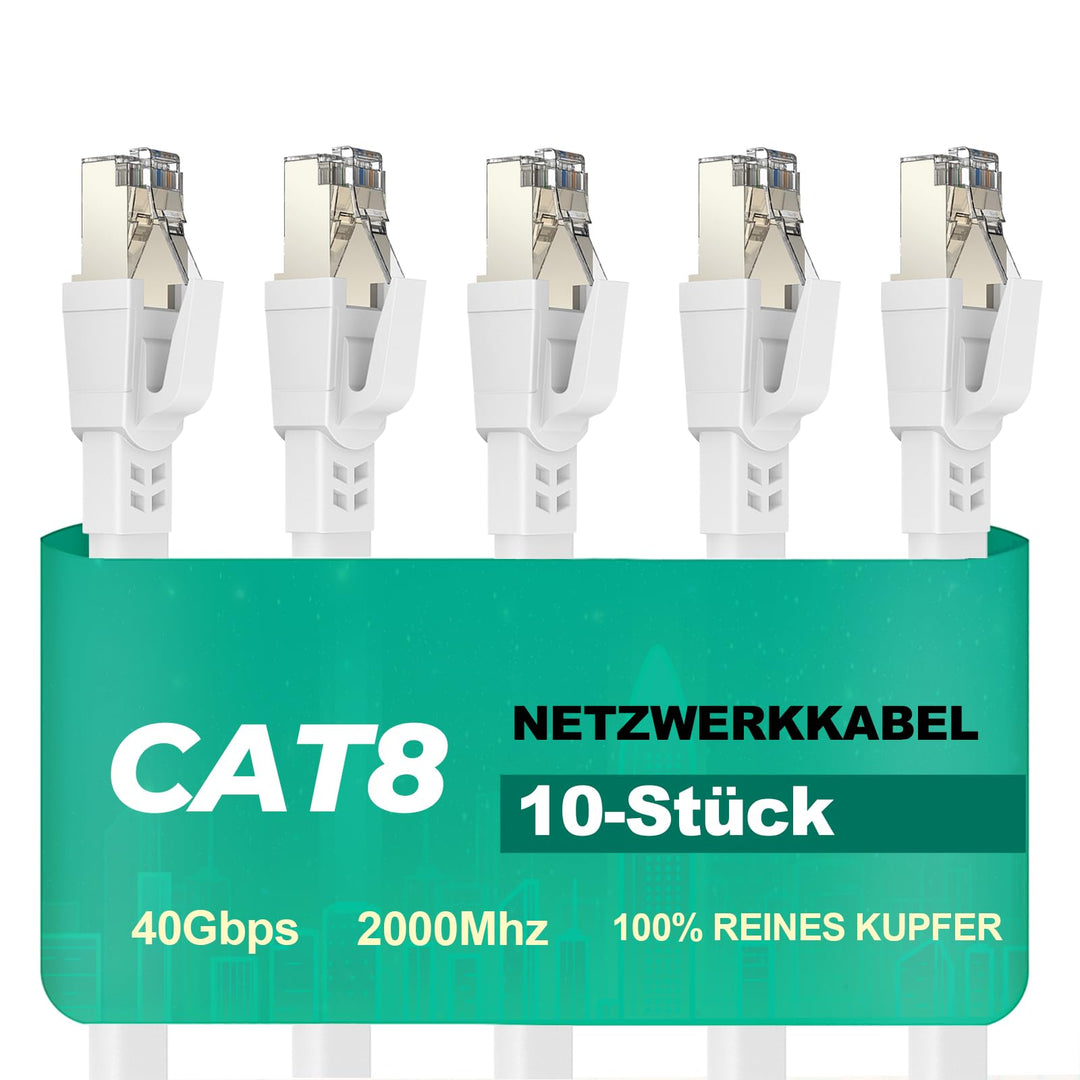 Ercielook Lan Kabel 0,25m-10 Stück - Hochgeschwindigkeits 40 Gbit/s Cat8-Netzwerkkabel für den Ausse