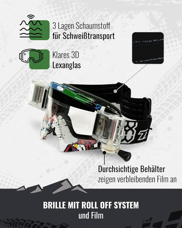 TWO-X Cross-Brille - Motocross-Brille - Kratzfeste Motorrad-Brille - Enduro & Downhill - Modell Race