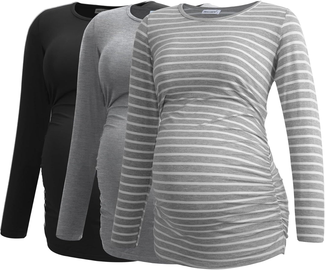Smallshow Women's Umstandsmode Lange ärmel Umstandsshirt Maternity Tops 3er Pack S Schwarz/Hellgrau/