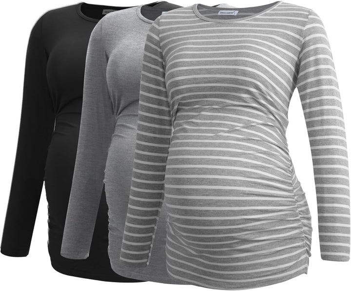 Smallshow Women's Umstandsmode Lange ärmel Umstandsshirt Maternity Tops 3er Pack S Schwarz/Hellgrau/