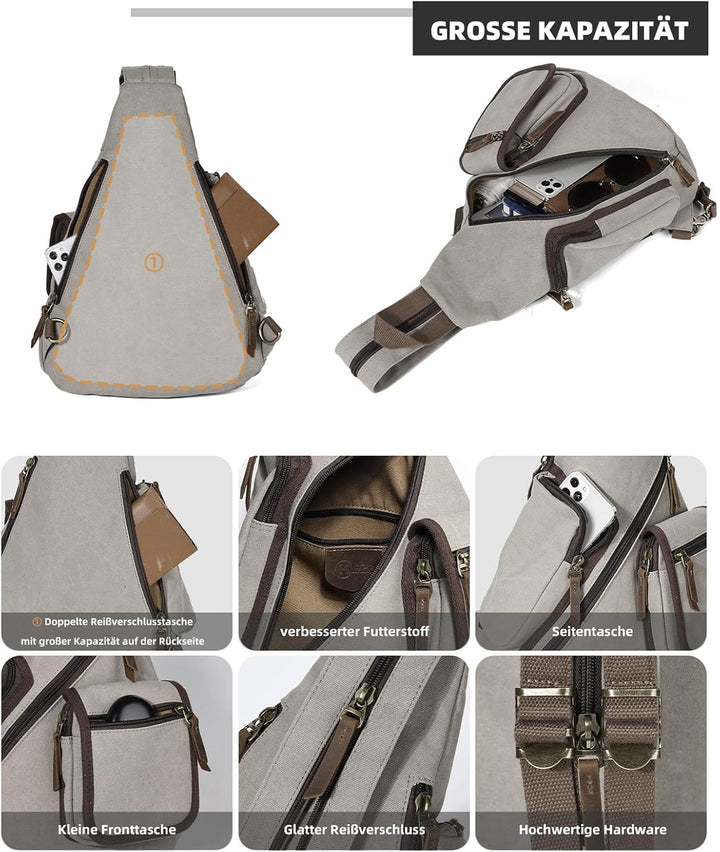 KL928 Canvas Sling Bag Herren und Damen, Crossbody Brusttasche Schulterrucksack Schultertasche Rucks