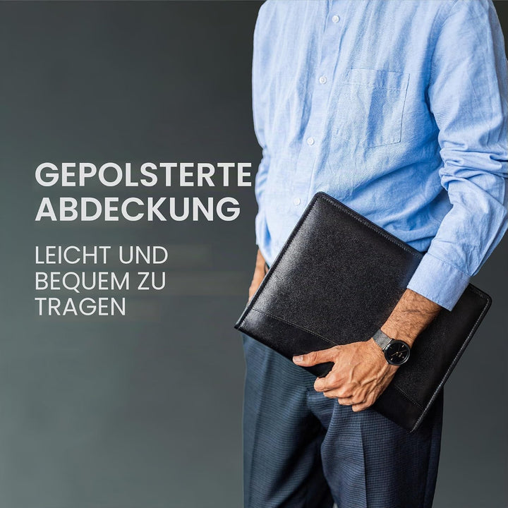 Moonster Professional Portfolio aus Leder Dokumentenmappe A4 - Schreibmappe A4 Format mit Luxus Stif