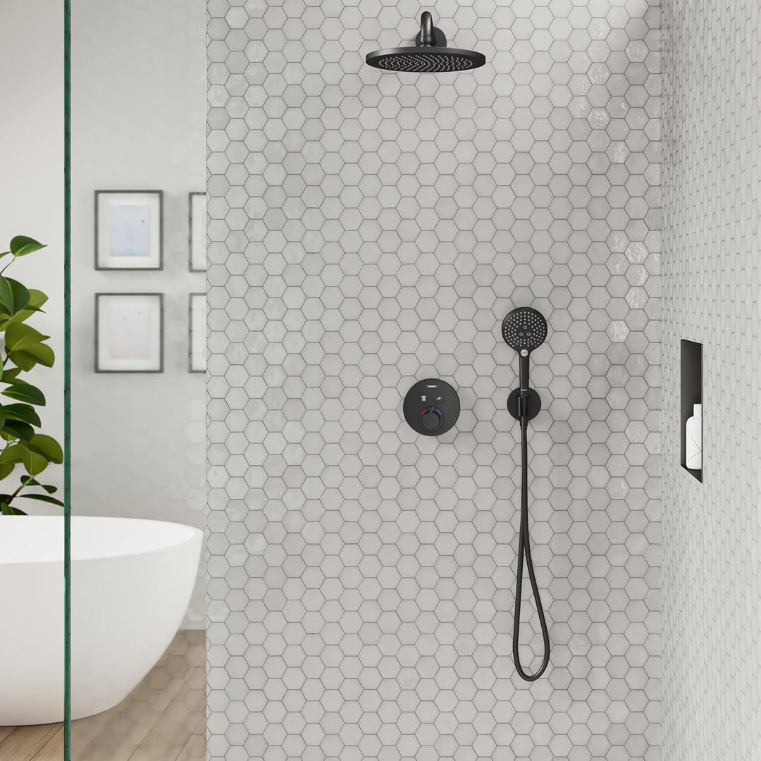 hansgrohe Wandanschluss mit Duschkopfhalterung FixFit S, Mattschwarz, Mattschwarz