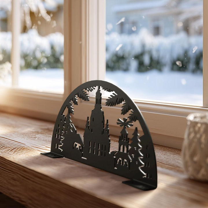 KNOBLOCH Schwibbogen aus Metall Winter-Motiv | für Innen | Schwarz | Weihnachtsdeko für Fenster, Gar