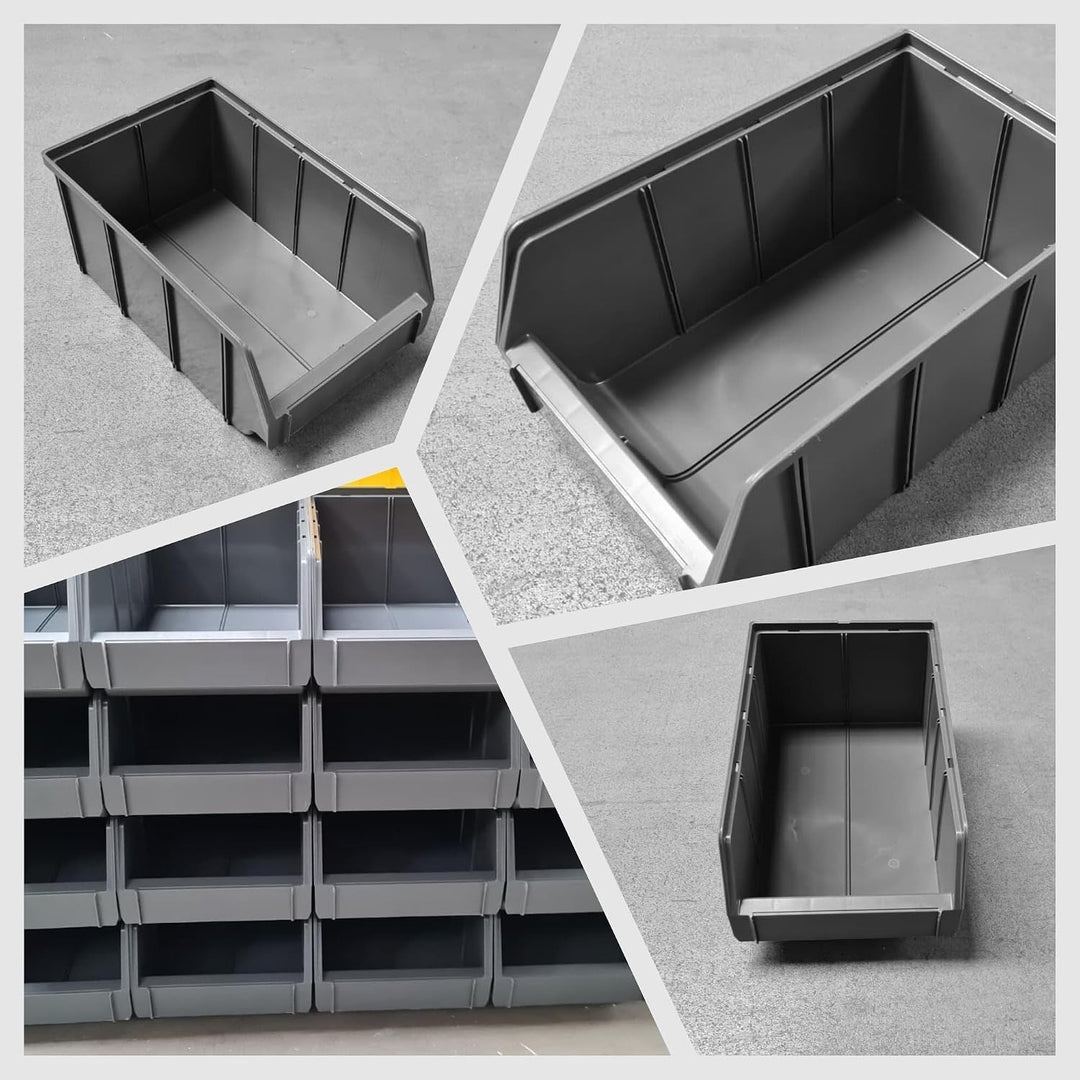 Rodopi 16er Set Stapelboxen, Grösse L | Sichtlagerkästen 335x209x152mm | Robuste Lagerboxen für Werk
