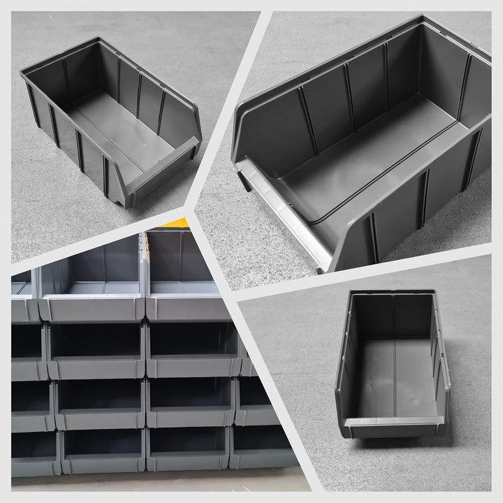 Rodopi 16er Set Stapelboxen, Grösse L | Sichtlagerkästen 335x209x152mm | Robuste Lagerboxen für Werk