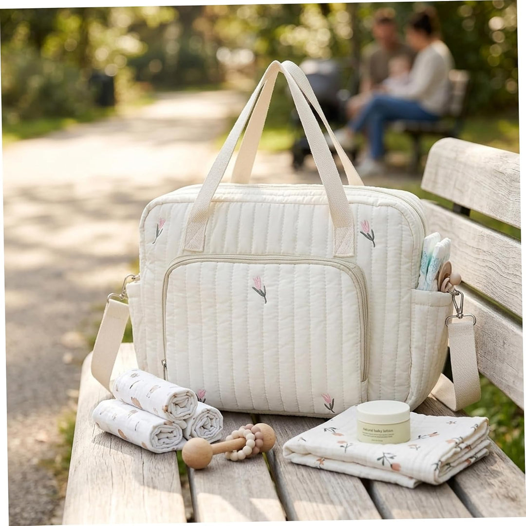 Wickeltasche, bestickt, gesteppt, tragbare Babytasche mit verstellbarem Riemen, stilvoll für Mama, b