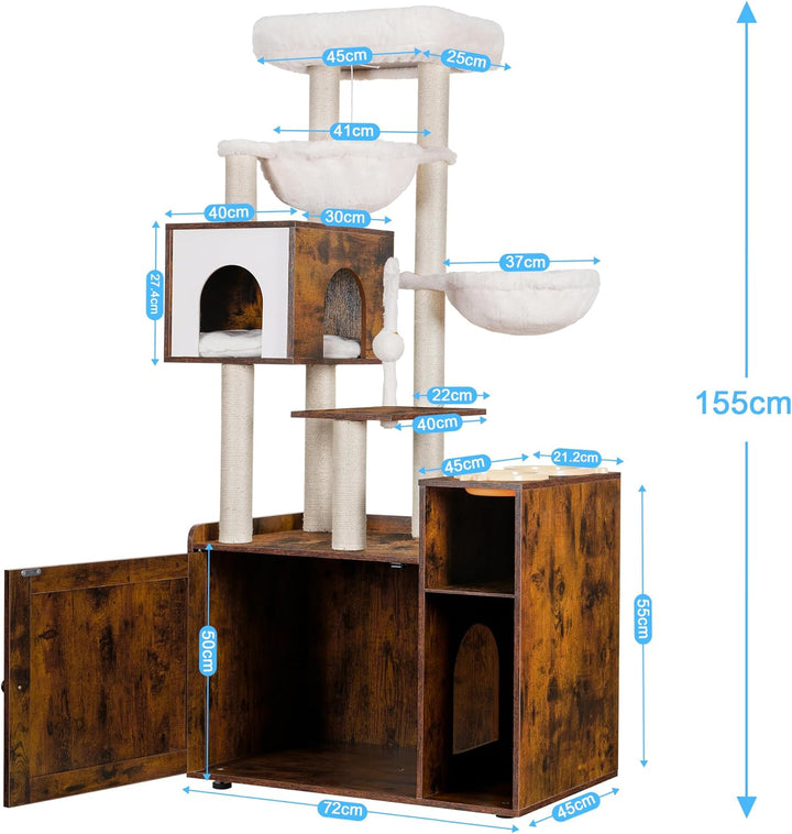 Hey-brother Kratzbaum mit Katzenklo, moderner Katzenturm für Wohnungskatzen mit grosser Plattform, F