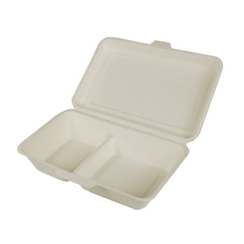 PAPSTAR 25 Menüboxen, Zuckerrohr Pure 2-geteilt 6,5 cm x 24 cm x 15,5 cm Weiss, Sie erhalten 4 Packu