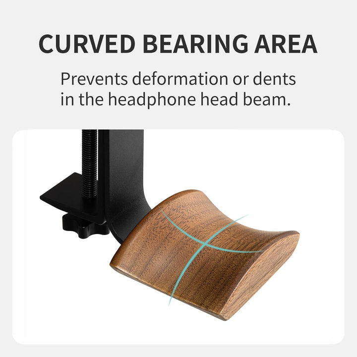Kopfhörerhalter mit 6cm breiter Nussholz Kopfstütze, Kopfhörer Ständer Verstellbarer Klemme-auf Head
