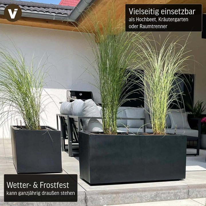 Vivanno Pflanzkübel Pflanztrog Blumentrog Fiberglas Anthrazit Maxi 45x100x45 45x100x45 cm Anthrazit
