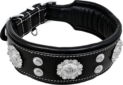 MICHUR Nero Hundehalsband Leder, Lederhalsband Hund, Halsband, schwarz mit schönem Stanzmuster und s