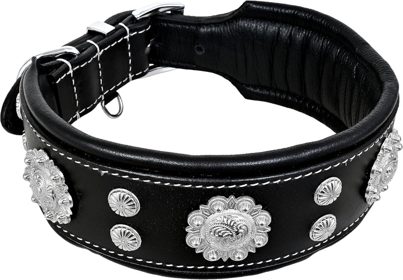 MICHUR Nero Hundehalsband Leder, Lederhalsband Hund, Halsband, schwarz mit schönem Stanzmuster und s
