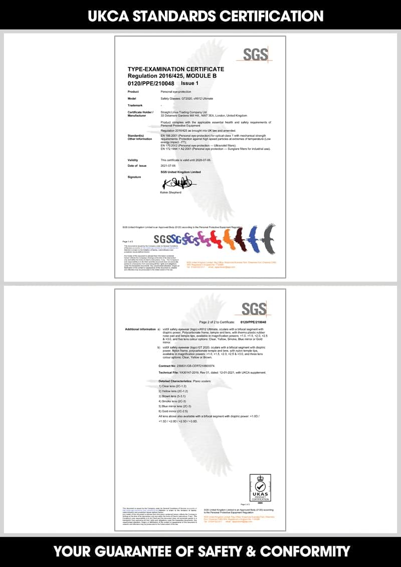 voltX 3 x GT Adjustable (2020 Model) Bifokale Lesen Schutzbrille (KLAR +2.5 Dioptrie), EN166FT Zerti