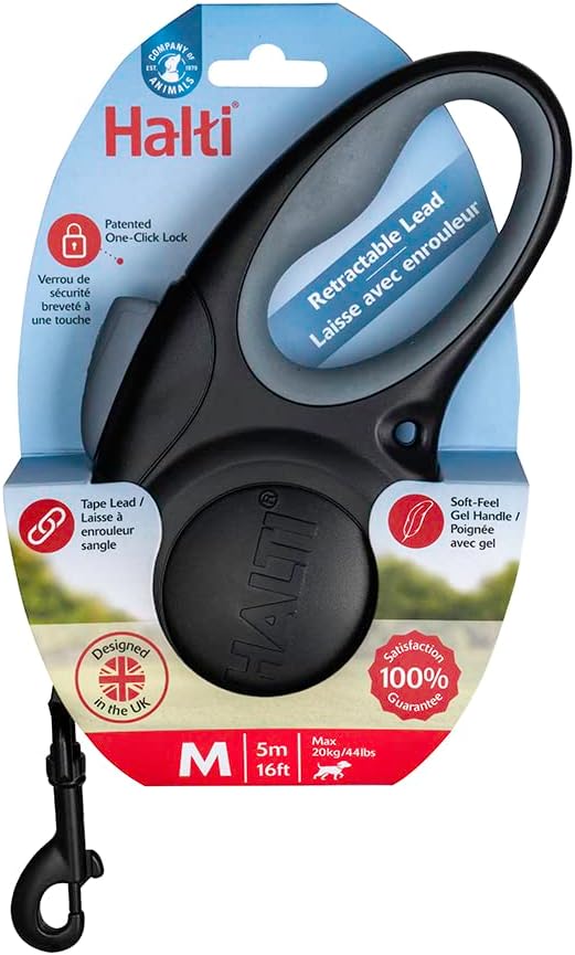 HALTI Rollleine - Hundeleine mit Reflektorgewebe, ergonomischer weicher Gelgriff und patentierte ein