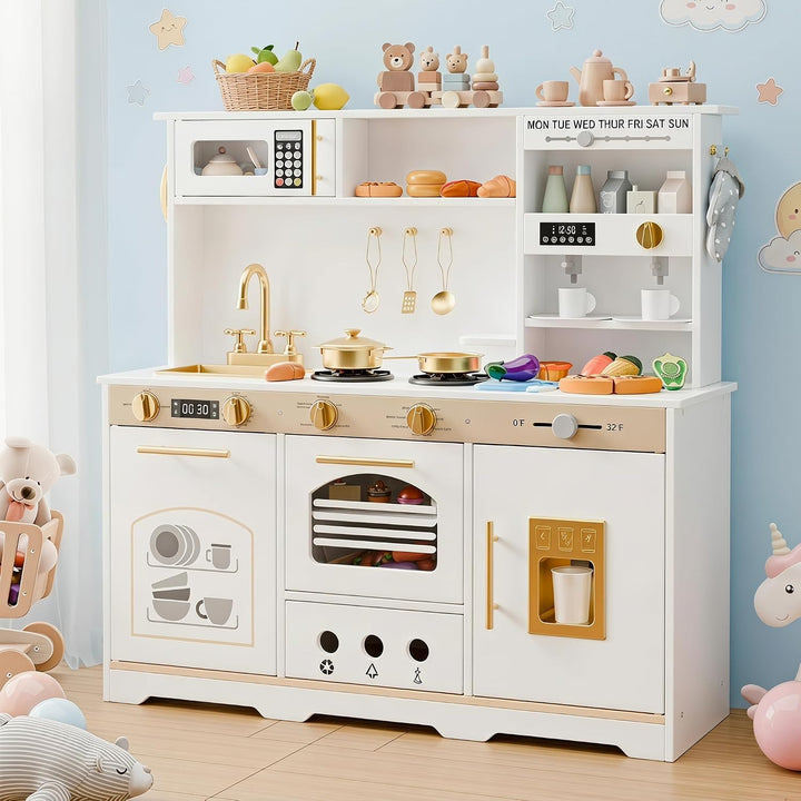 Xilingol Kinderküchen aus Holz, Spielküche Kinder mit Licht und Soundeffekten, Geeignet für Kinder a