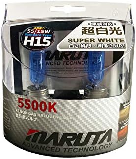 MARUTA SUPER WHITE H15 12V 55/15W Halogenlampe für Fernlicht & Tagfahrlicht, 5500K Xenon-Effekt, lan