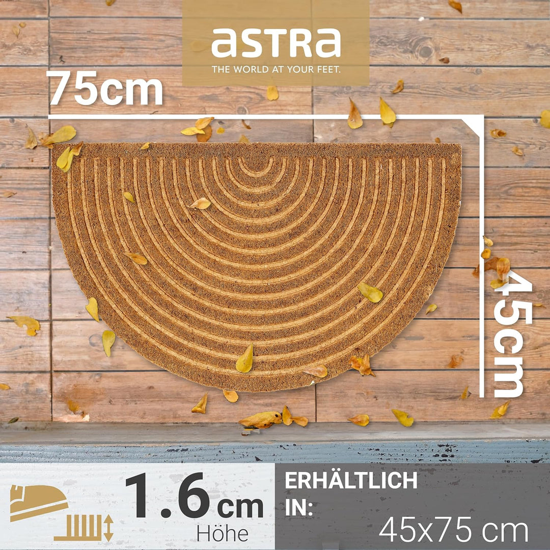 Astra Moderne Fussmatte Haustür - Kokosmatte 45x75cm Halbrund Natur - rutschfeste Schmutzfangmatte r