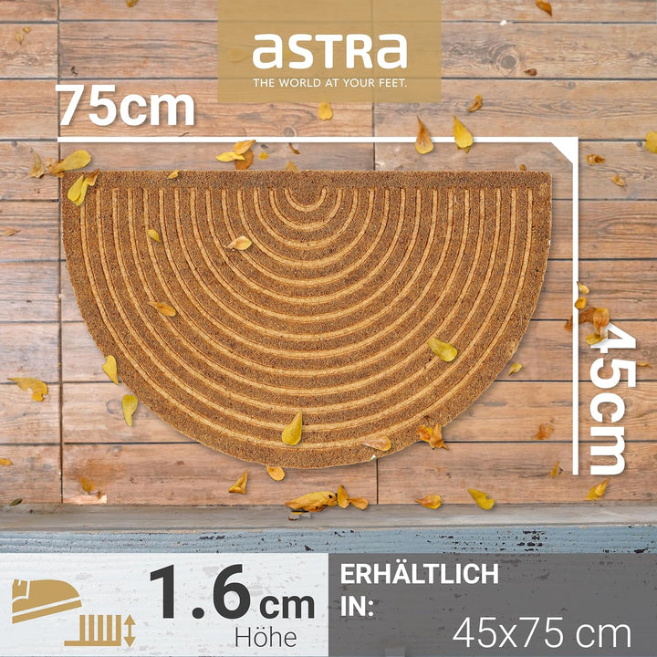 Astra Moderne Fussmatte Haustür - Kokosmatte 45x75cm Halbrund Natur - rutschfeste Schmutzfangmatte r