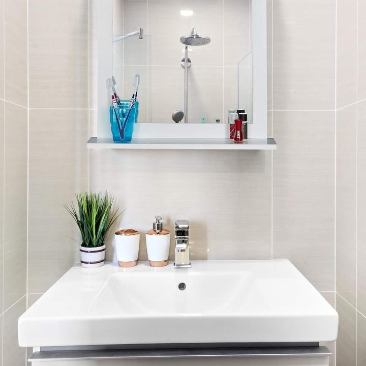 Relaxdays Wandspiegel Bambus, Ablage, Spiegel rechteckig, Wohnzimmer, Bad, Flur, Hängespiegel HBT 68