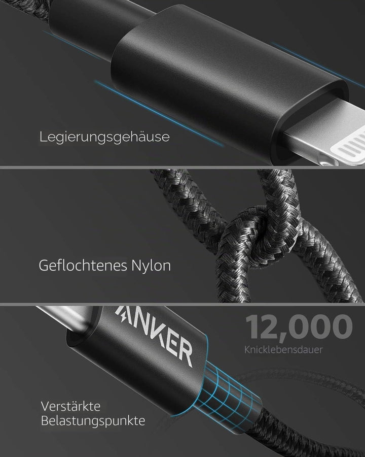 Anker USB C Lightning Kabel, 331 USB C auf Lightning Ladekabel 180cm, MFi zertifiziert, New Nylon Sc