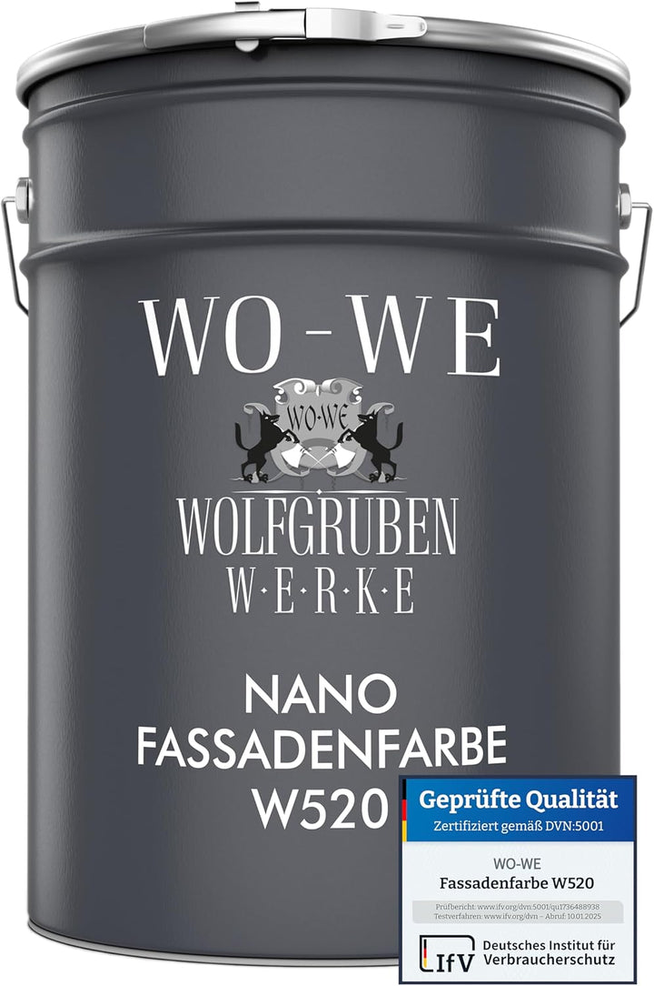WO-WE Nano Fassadenfarbe W520 Wandfarbe für Aussen Mauer Fassade Lichtgrau - 2,5L RAL 7035 ähnl. Lic