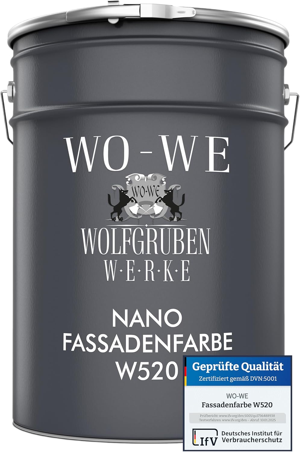 WO-WE Nano Fassadenfarbe W520 Wandfarbe für Aussen Mauer Fassade Silbergrau - 2,5L RAL 7001 ähnl. Si