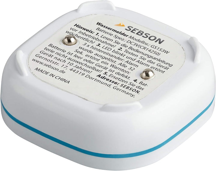 SEBSON Wassermelder Mini GS153, 10 Jahres Langzeit-Batterie, Wasseralarm, Wasserwächter 60x60x24,2mm