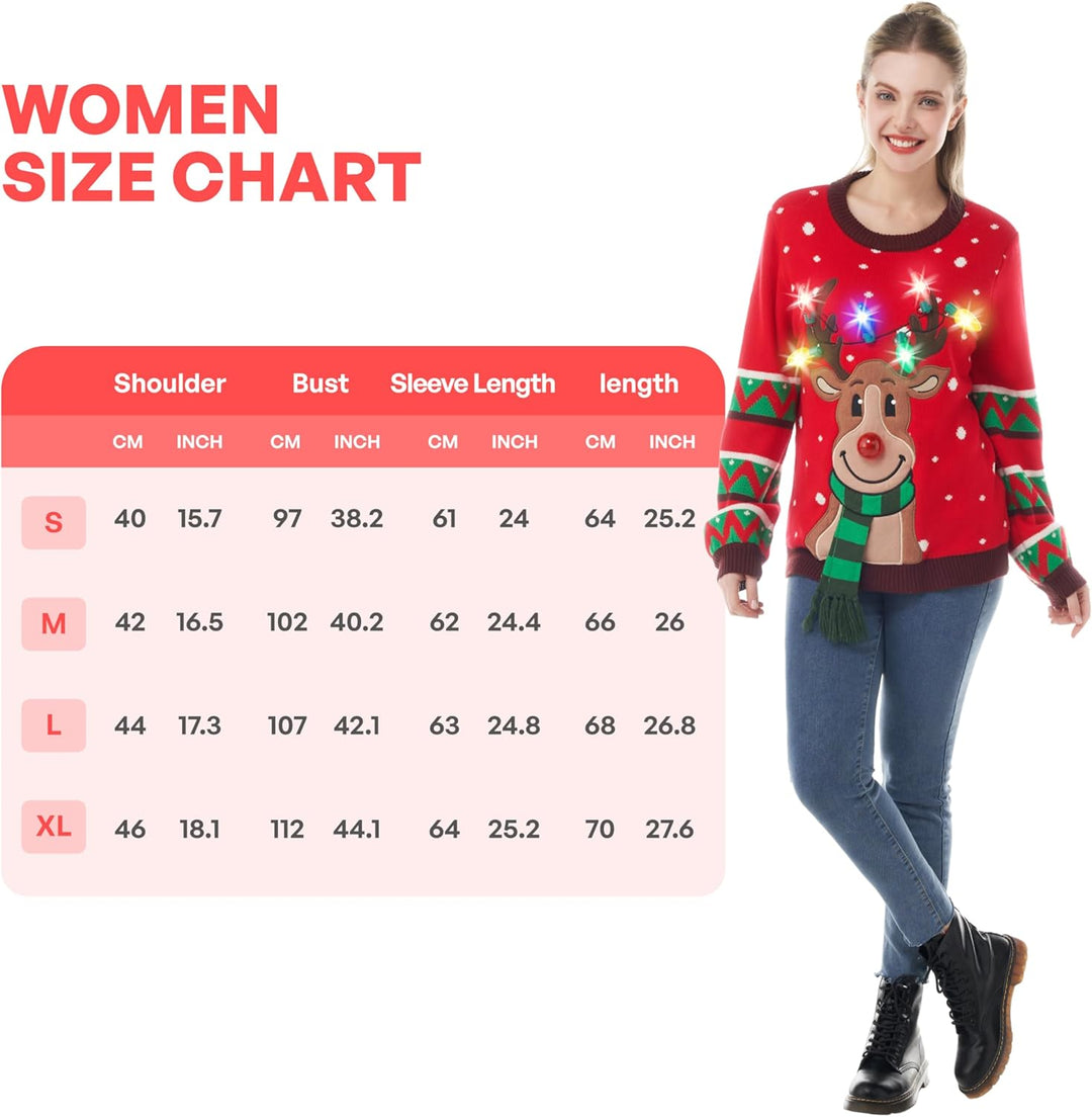 JOYIN Damen LED Beleuchtete Rentier Hässliche Weihnachtspullover Damen mit Integrierten Leuchtmittel