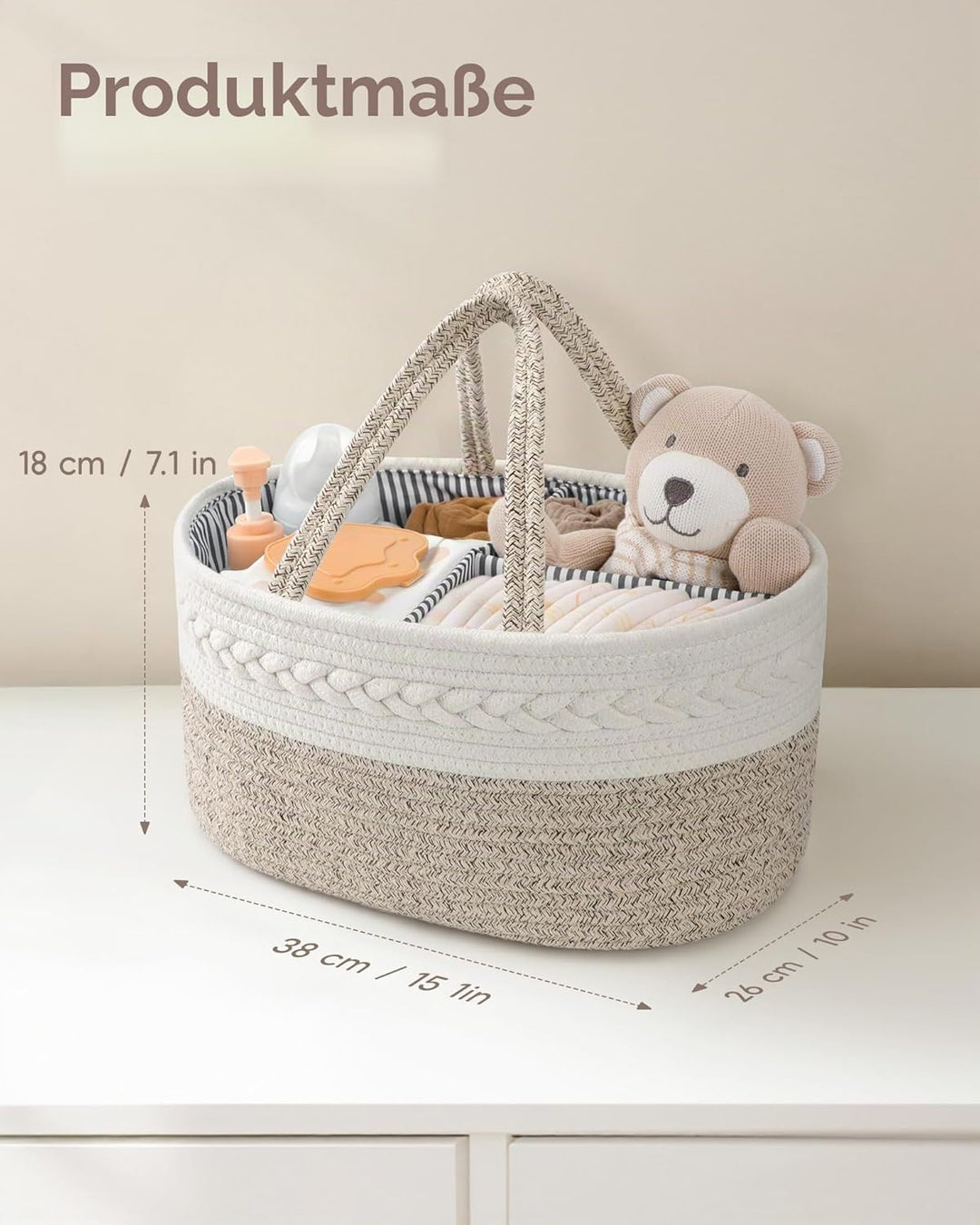 Maliton Baby Windel Caddy Organizer，Wickeltisch Organizer Aufbewahrungskorb mit Herausnehmbaren Fäch