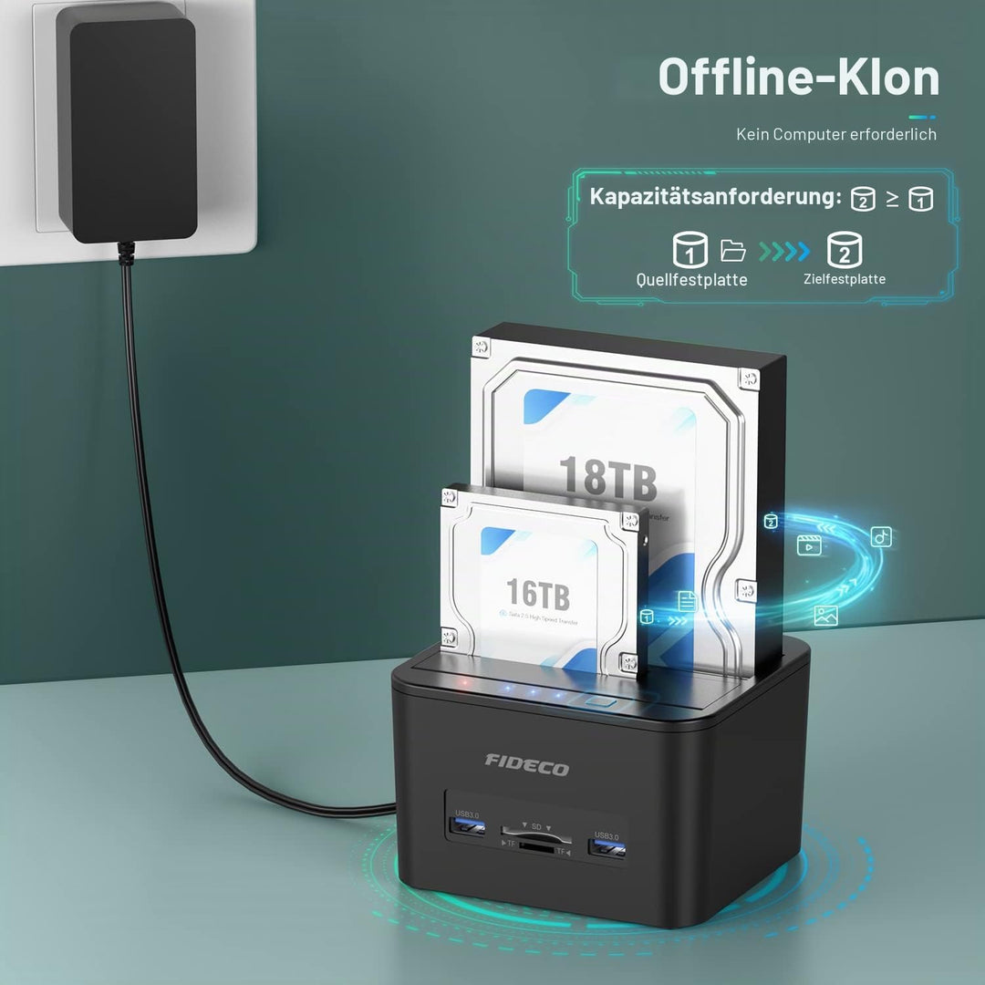 Festplatten Dockingstation, FIDECO USB Festplatten Docking Station Offline Klonfunktion für 2,5 Zoll