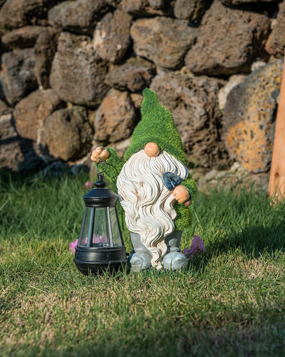 TERESA'S COLLECTIONS Lustig Gartenzwerge Gartendeko für Draussen 33cm Wetterfest Figur mit LED Solar