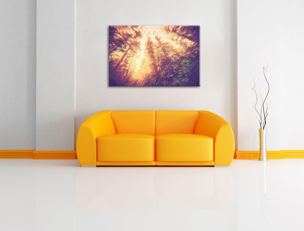 Pixxprint Blick in die Baumwipfel Pinsel Effekt, Format: 100x70 auf Leinwand, 100x70