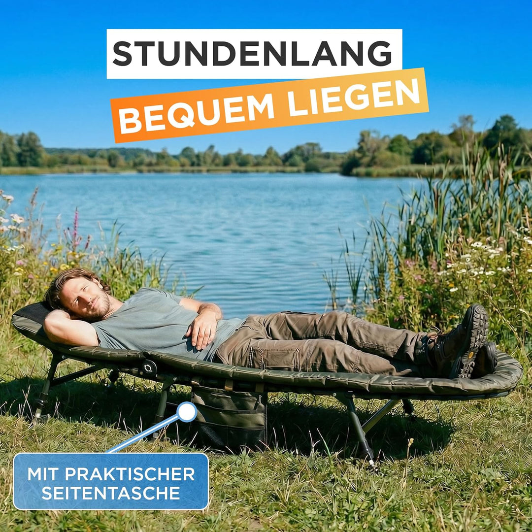 Q-Tac Karpfenliege [Stabil, Bequem & Leicht zu Reinigen] - Angelliege mit extragrossen Schlammfüssen