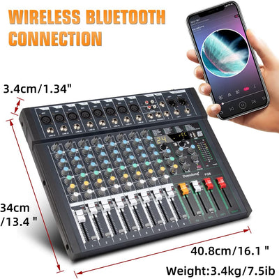 Depusheng FG8 Professioneller 8-Kanal-Audio-Mixer für Computeraufnahmen, Sound-Controller-Schnittste