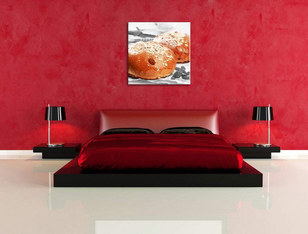 Pixxprint Rosinenbrötchen mit Hafer schwarz/weiss, Format: 70x70 auf Leinwand, 70x70