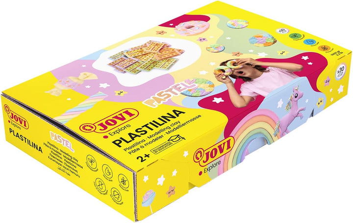 Jovi Plastilin, leicht formbare Modelliermasse für Kinder ab 2 Jahren, 30 Stangen je 50g, Pastellfar