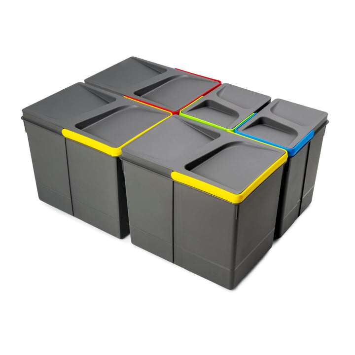 Emuca - Recycle Behälter für Küchenschublade, Höhe 266, 3x15L + 2x7L, Anthrazitgrauer Kunststoff Con