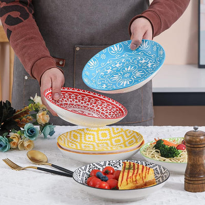Tiefe Teller Set Pastateller Suppenteller - Porzellan Teller Tief für Pasta Suppe Salat Spaghetti 6
