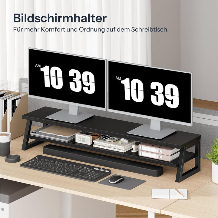 HOOBRO 2-stufiger Monitorständer Holz für 2 Monitore, 100 x 24 x 19,5 cm, Dual Monitor Ständer, Bild