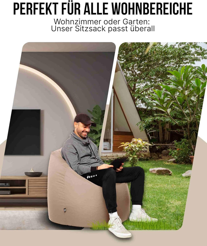 PATCH HOME Patchhome Sitzsack Tropfenform mit Reissverschluss Nachfüllbar - für In &amp; Outdoor - mit S