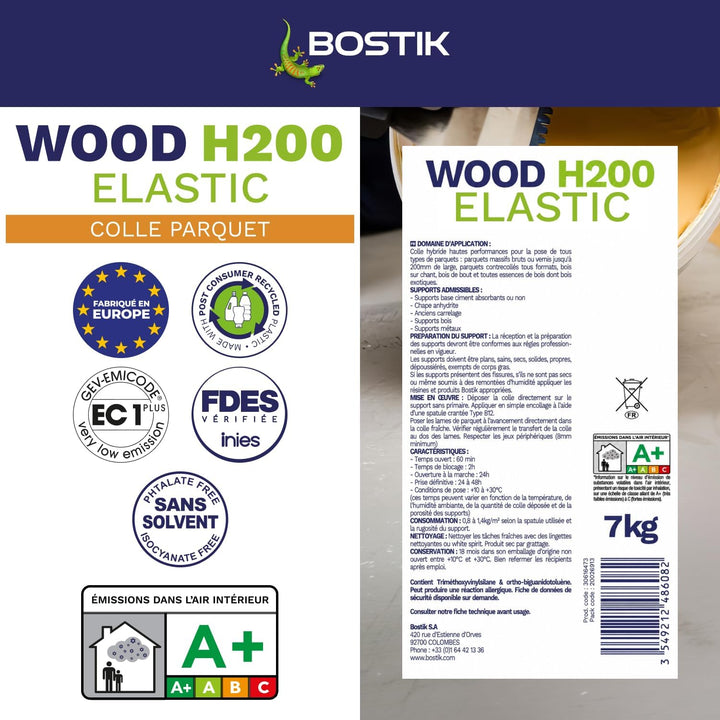 Bostik - Parkettkleber Holz H200 - Hochleistungs-Hybridkleber für alle Arten von Parkett und Heizböd
