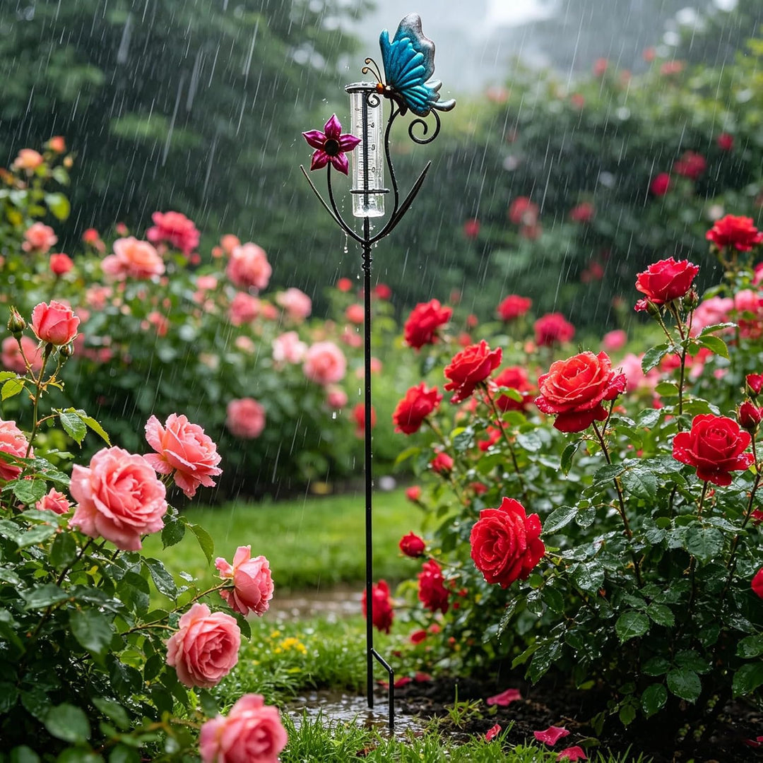 Regenmesser für Garten, Gartendekoration Regenmesser Glasregenwasserzähler, Gartenstecker Elf Stehen